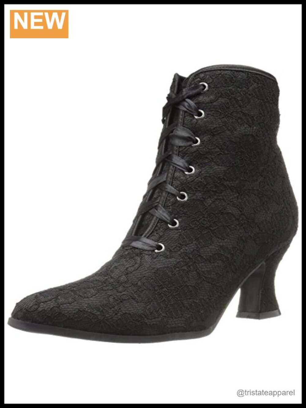 Women's Victorian Gothic Ankle Bootie, Pointed Toe, Block Heel, Slip-On, Leather